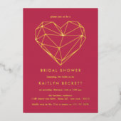幾何学的ハートバレンタインデーブライダルシャワー 箔招待状 (正面)