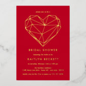 幾何学的ハートバレンタインデーブライダルシャワー 箔招待状 (正面)