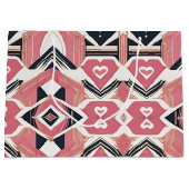 幾何学的ハートビートバレンティンデイラッピング紙 ラージペーパーバッグ (正面)