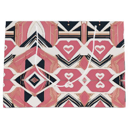 幾何学的ハートビートバレンティンデイラッピング紙 ラージペーパーバッグ
