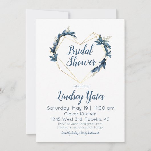幾何学的ハートブライダルシャワー招待 招待状 (正面)