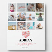 幾何学的ハートベビーの初年度フォトコラージュ フォトプラーク (正面)