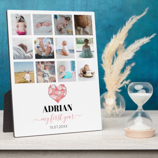 幾何学的ハートベビーの初年度フォトコラージュ フォトプラーク (側面)