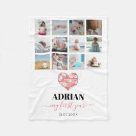 幾何学的ハートベビーの初年度フォトコラージュ フリースブランケット