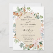 幾何学的バターベージュ自然と開花結婚ズ 招待状 (正面)