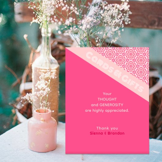 幾何学的バラ赤いウェディングカード&ギフト 台座サイン