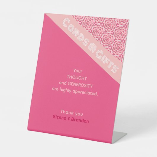 幾何学的バラ赤いウェディングカード&ギフト 台座サイン (正面)