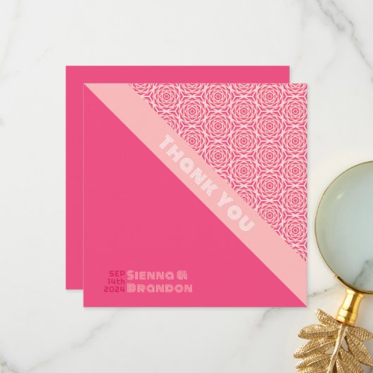 幾何学的バラ赤結婚のサンキューカード サンキューカード (正面/裏面インサイチュ)