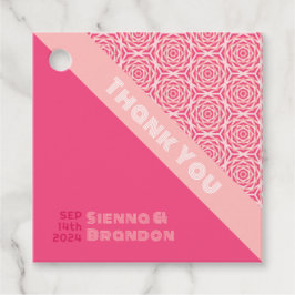 幾何学的バラ赤結婚の正方形メッセージカード フェイバータグ