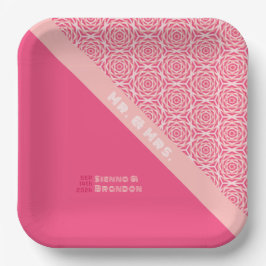 幾何学的バラ赤結婚の紙プレート ペーパープレート