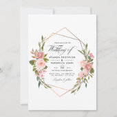 幾何学的バラ金ゴールドと赤面結婚ピンクの写真 招待状 (正面)