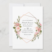 幾何学的バラ金ゴールドと赤面結婚ピンクの写真I 招待状 (正面)