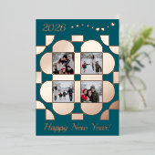 幾何学的バラ金ゴールドフレーム – 4写真新年おめでとう 箔シーズンカード (立ち正面)