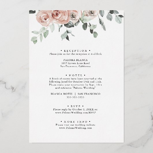 幾何学的バラ金ゴールドフローラの前面と結婚背面 箔招待状 (裏面)