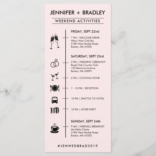 幾何学的バラ金ゴールド結婚のウェルカムカード プログラム (裏面)