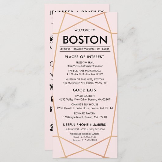 幾何学的バラ金ゴールド結婚のウェルカムカード プログラム (正面/裏面)