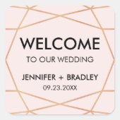 幾何学的バラ金ゴールド結婚のウェルカムバッグラベル スクエアシール (正面)