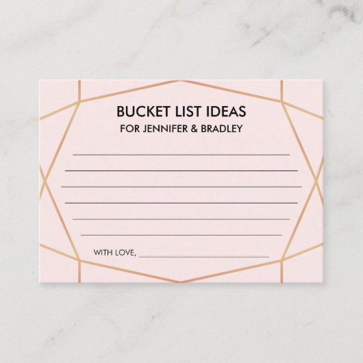 幾何学的バラ金ゴールド結婚のバケットリストアイディアカード エンクロージャーカード (正面)