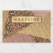 幾何学的バラ金ゴールド赤面グリッターレオパード印刷 スパークリングワインラベル (シングルラベル)