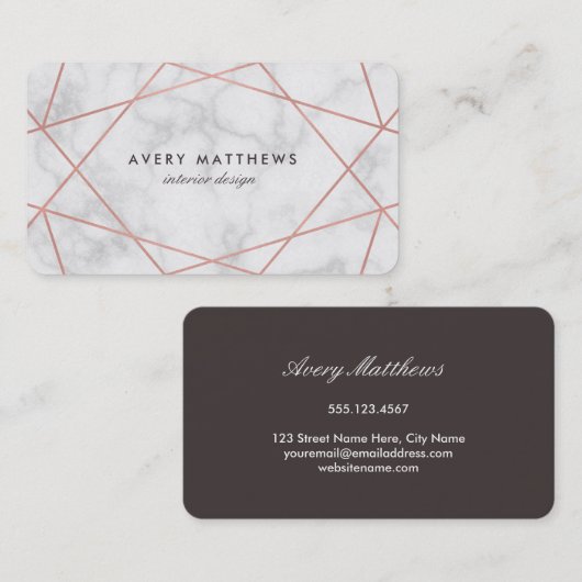 幾何学的バラ金ゴールド |薄い灰色の大理石 名刺 (正面/裏面)