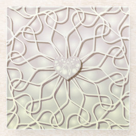 幾何学的バラ金ゴールドLOVEハートパターン ガラスコースター