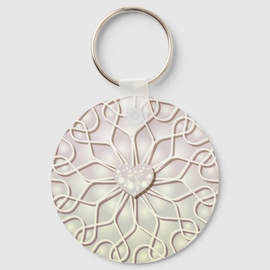 幾何学的バラ金ゴールドLOVEハートパターン キーホルダー (正面)