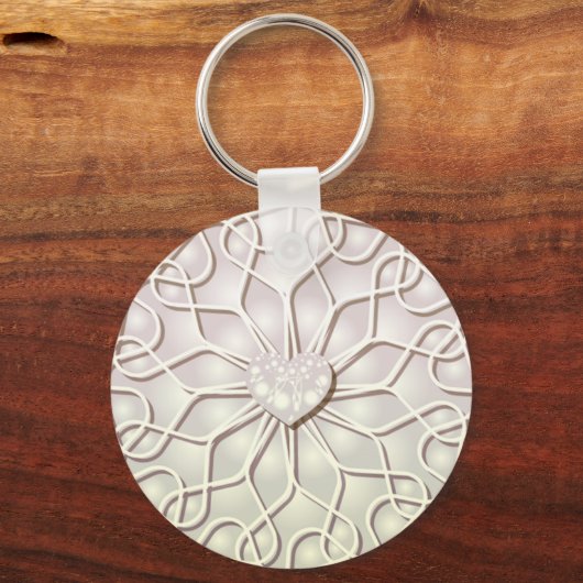 幾何学的バラ金ゴールドLOVEハートパターン キーホルダー (正面)