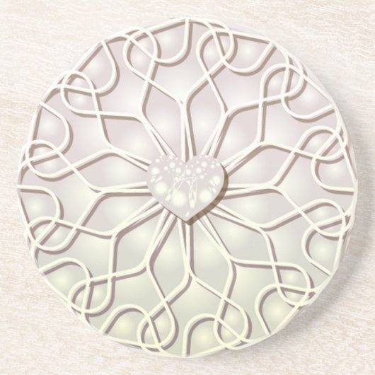 幾何学的バラ金ゴールドLOVEハートパターン コースター (正面)