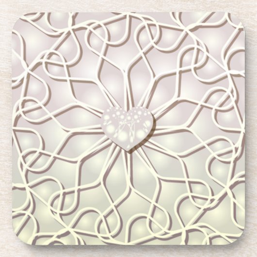 幾何学的バラ金ゴールドLOVEハートパターン コースター (正面)