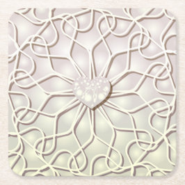 幾何学的バラ金ゴールドLOVEハートパターン スクエアペーパーコースター