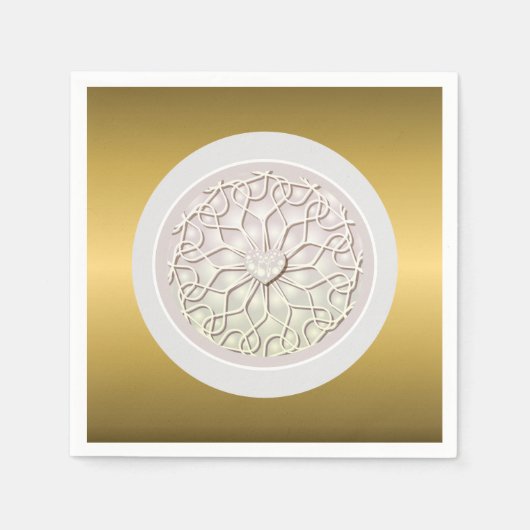 幾何学的バラ金ゴールドLOVEハートパターン スタンダードカクテルナプキン (正面)