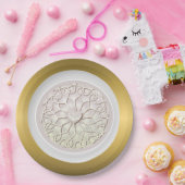 幾何学的バラ金ゴールドLOVEハートパターン ペーパープレート (パーティー)