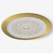 幾何学的バラ金ゴールドLOVEハートパターン ペーパープレート (アングル)