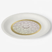 幾何学的バラ金ゴールドLOVEハートパターン ペーパープレート (アングル)