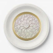 幾何学的バラ金ゴールドLOVEハートパターン ペーパープレート (正面)