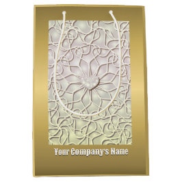 幾何学的バラ金ゴールドLOVEハートパターン ミディアムペーパーバッグ