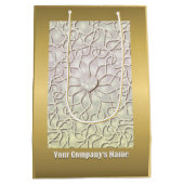 幾何学的バラ金ゴールドLOVEハートパターン ミディアムペーパーバッグ (裏面)