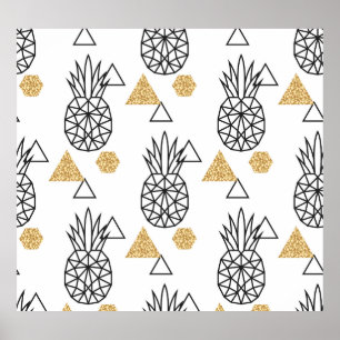 幾何学的パイナップル金ゴールドドットのパターン。 ポスター