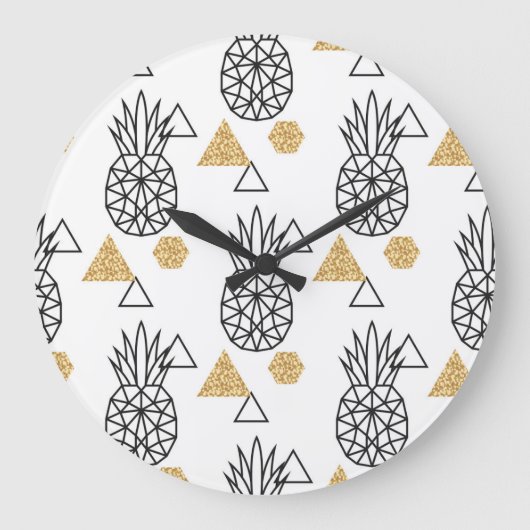 幾何学的パイナップル金ゴールドドットのパターン。 ラージ壁時計 (正面)