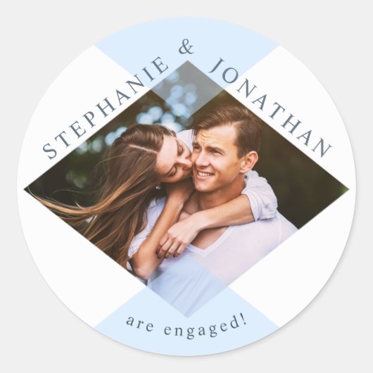 幾何学的パステルブルー&ホワイトモダンズ結婚の写真 ラウンドシール (正面)