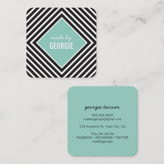 幾何学的パタモダンーン白黒ミント スクエア名刺 (正面/裏面)