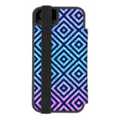 幾何学的パターン付きピンクモダンとブルーのグリッター INCIPIO iPhoneウォレットケース (フォリオ裏面)