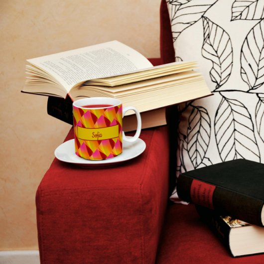 幾何学的パターン明るい赤紫色マグカップ コーヒーマグカップ