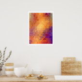 幾何学的パターン |オレンジ色の正方形と三角形 ポスター (キッチン)