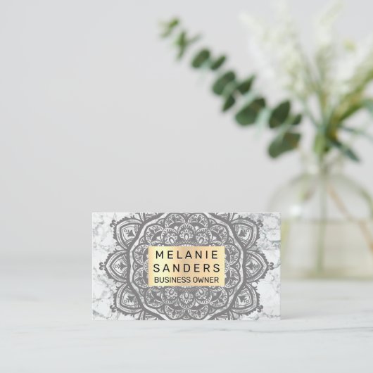 幾何学的パターン |白大理石 |マンダラ 名刺 (スタンド正面)