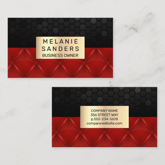 幾何学的パターン | Red Upholster |金ゴールドフレーム 名刺 (正面/裏面)