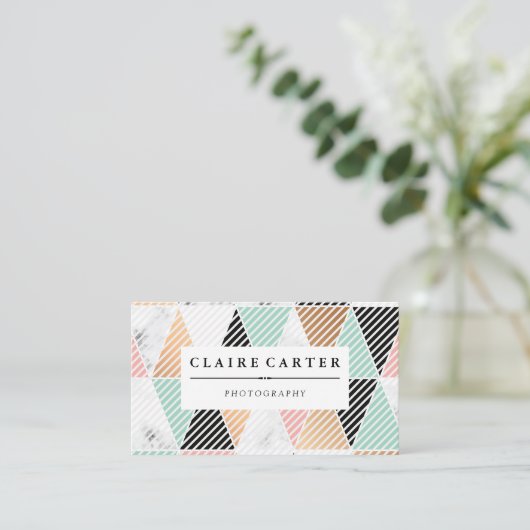 幾何学的パタ芸術的ーンの斜めストライプ方向 名刺 (スタンド正面)