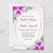 幾何学的パープルカラリリー結婚フローラ 招待状 (正面)