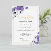 幾何学的パープルフローラ結婚披露宴 箔招待状 (立ち正面)