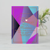 幾何学的パープルブライダルシャワーフォイル招待状 箔招待状 (立ち正面)
